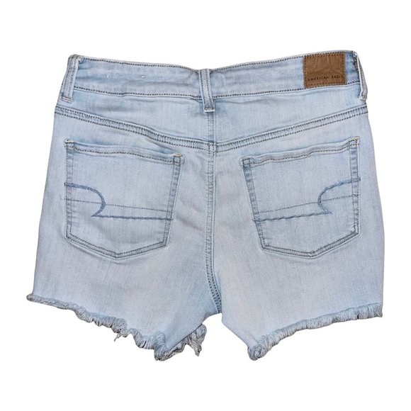 American Eagle Outfitters AEO Distressed Hi-Rise Light Wash Shortie Shorts 8 - Picture 6 of 9